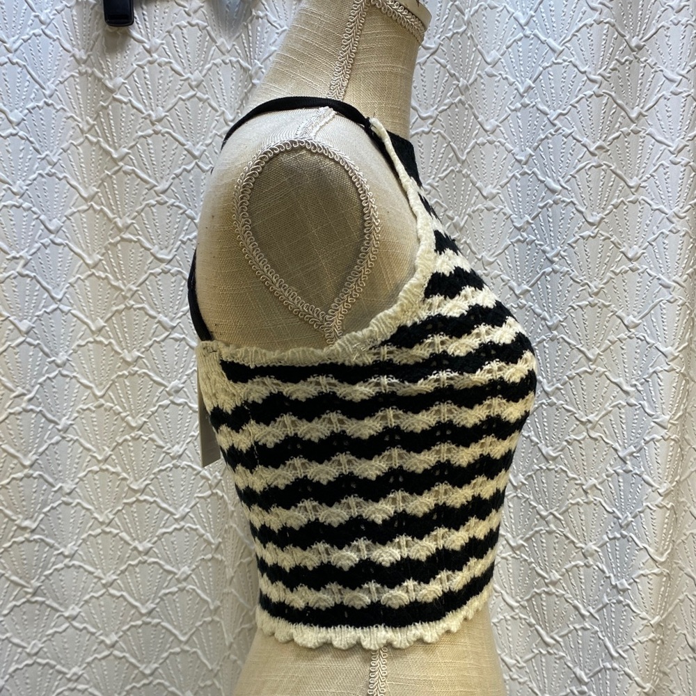 NWT Rebellion Again size XS Crocheted Black and White Striped Women's halter Top - Picture 10 of 14